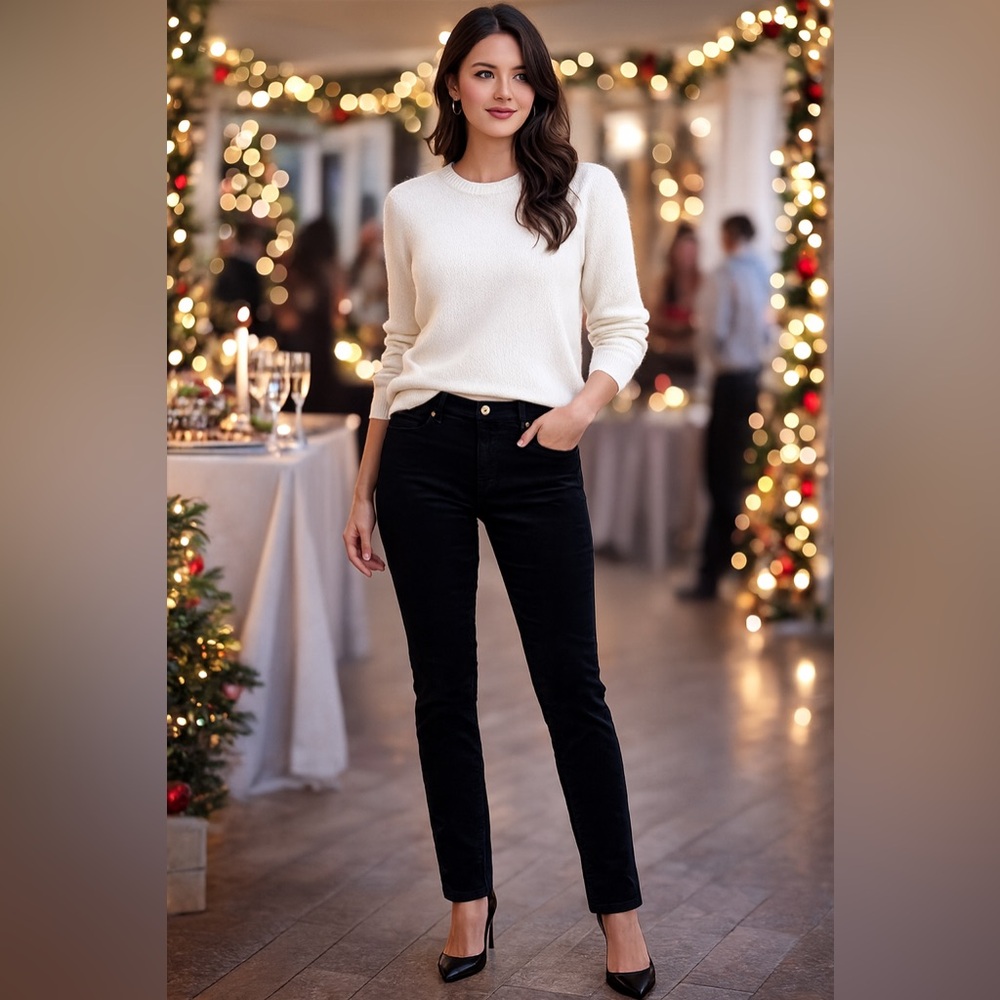 Uniqlo Ines de‎ la Fressange Paris Slim Straight Velour Pants Black Size 28 NWT